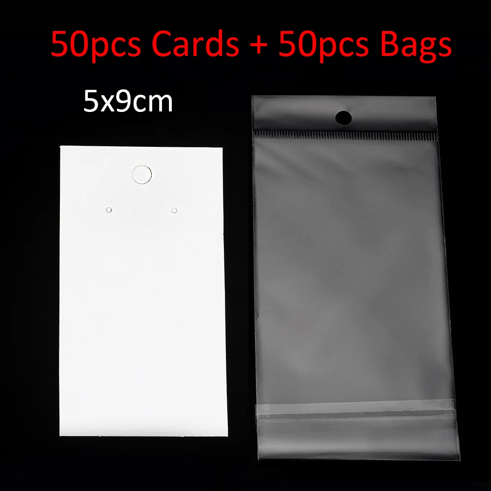 Brinco Exibição Cartões com Sacos, Auto-Seal, Papel Kraft Tags, Colar Display Cartões, Jóias DIY, 50Pcs