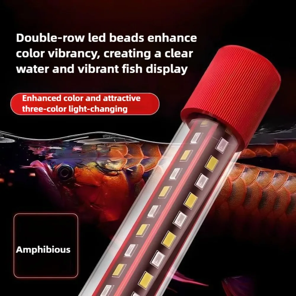 

Submersible 24 inches Fish Tank Light 15W LED Aquarium Light Tube RGB 3 Light Color Changing Crystal Glass Arowana Tanning Lamp