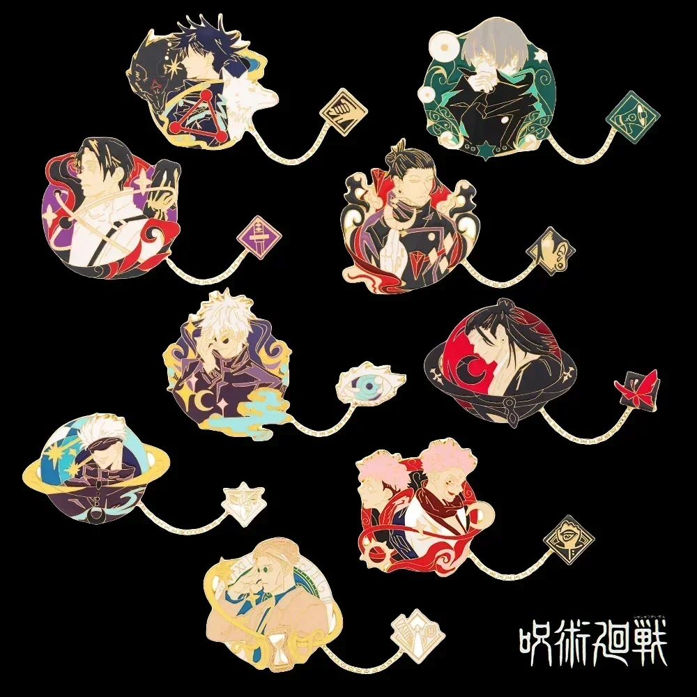 Insignias esmaltadas de Anime Jujutsu Kaisen con cadena, broche de Satoru Gojo, alfileres de Itadori Yuji, insignia de Geto Suguru para mochila, solapa de ropa