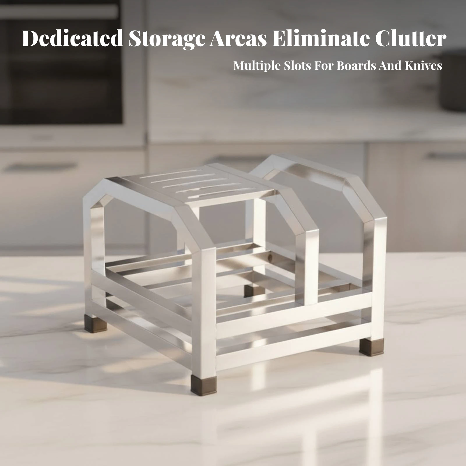 Cutting Board Rack with Blade Holder Stainless Steel Kitchen Blade Stand with Board Slot Countertop Organizer Space Saving