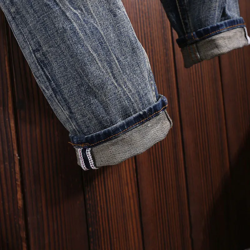 مصمم أزياء جديدة الجينز غسلها الأزرق غسلها الحنين تمتد سليم صالح الرجعية الجينز الهيب هوب الرجعية مستقيم الساق السراويل hombre #1