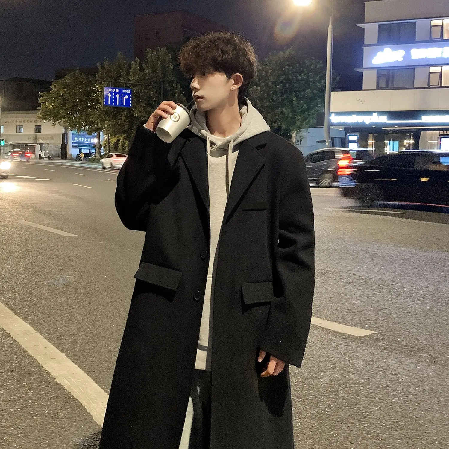 

Пальто из шерстяной смеси, желтое, мужское, со спущенным плечом, удлиненное, свободное, объемное, просторное, вместительное, объемное, пышное, гигантское