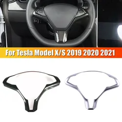 For Tesla Model X and Model S 2016 2017 2018 2019 2020 2021 ABS Carbon Fiber Inner Car Steering Wheel Cover Trim Frame Decor