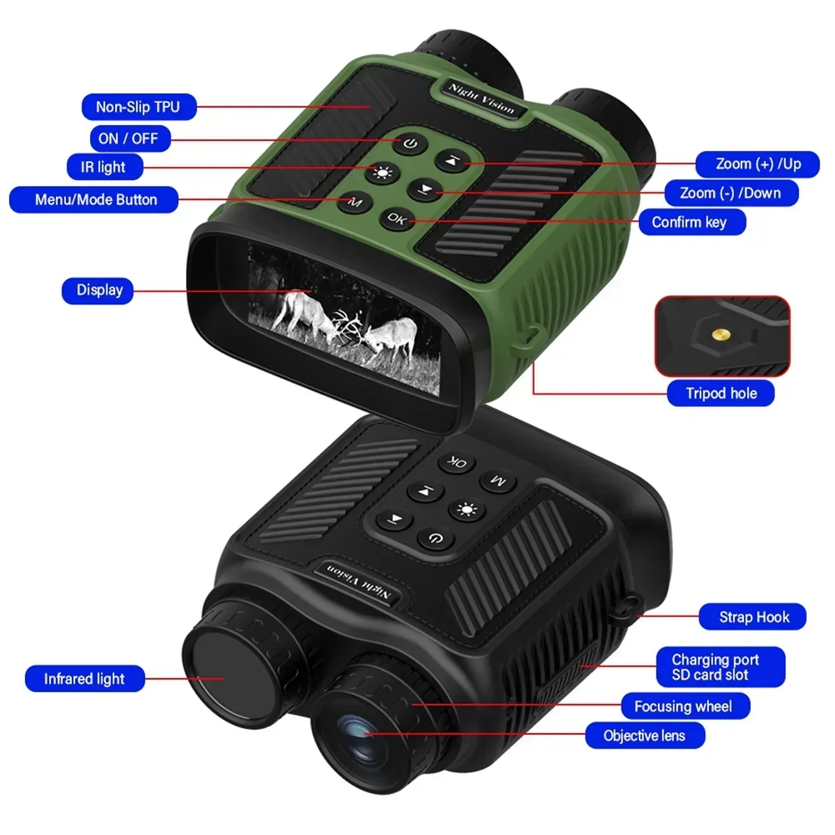 Digital Infrared Night Vision Binoculars Telescope 300M 2.5K UHD 40MP 10X Optical 8X Zoom Digital Telescope ArmyGreen Rare