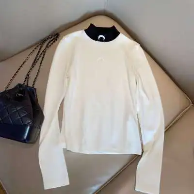 

Slimming Effect Moon Print Long Sve f High Collar Base irt Versatile Women's Top Trendy Spring Collection Marine Serre