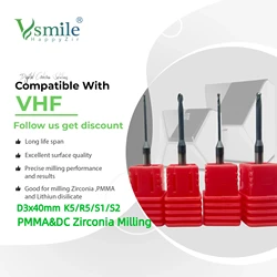 VHF S1/S2/K5 Dental Lab Machine 40mm Milling Burs Cutters Diamond Coating Fresa for Dental Zirconia Blocks PMMA WAX Blank Drill