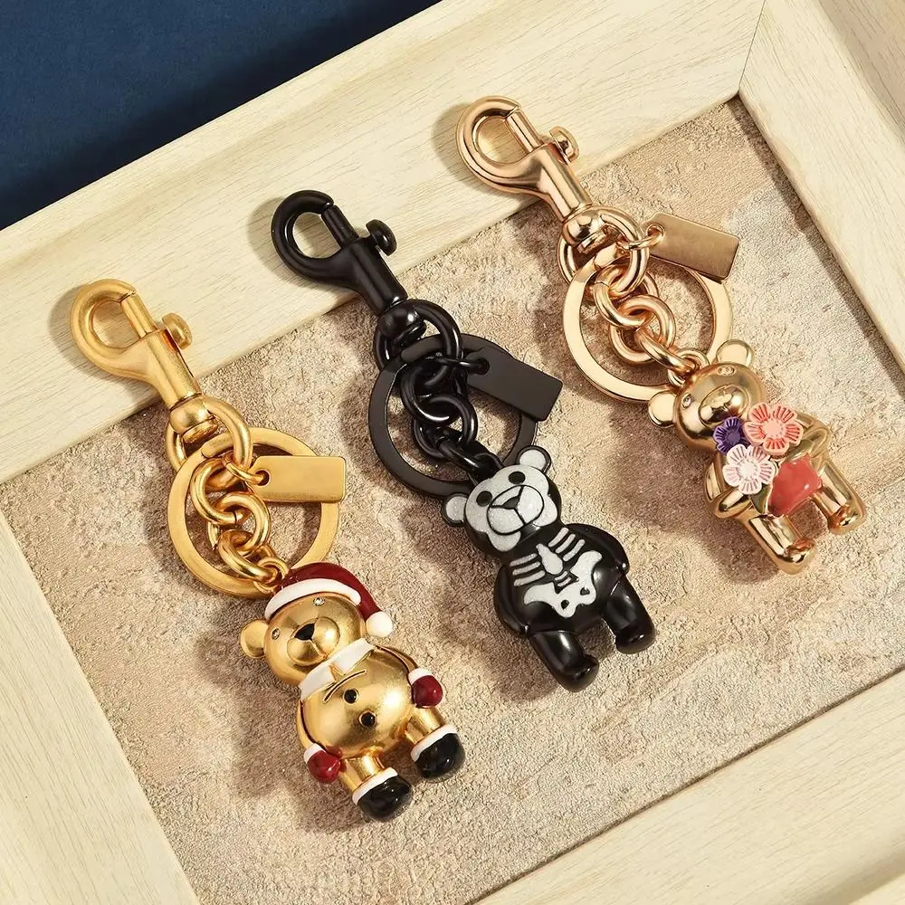 Metal Bear Keychain 3D Bear Keychain Flower Bouquet Lobster Clasp Bear Bag Charm 3D Bear Figure Bear Key Ring Key Organization