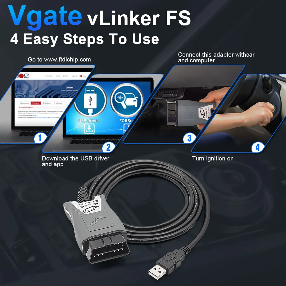 Vgate vLinker FS USB ELM327 OBD2 Professional Diagnostic Scanner HS-CAN MS-CAN FORScan Code Reader Adapter Cable for Ford Mazda