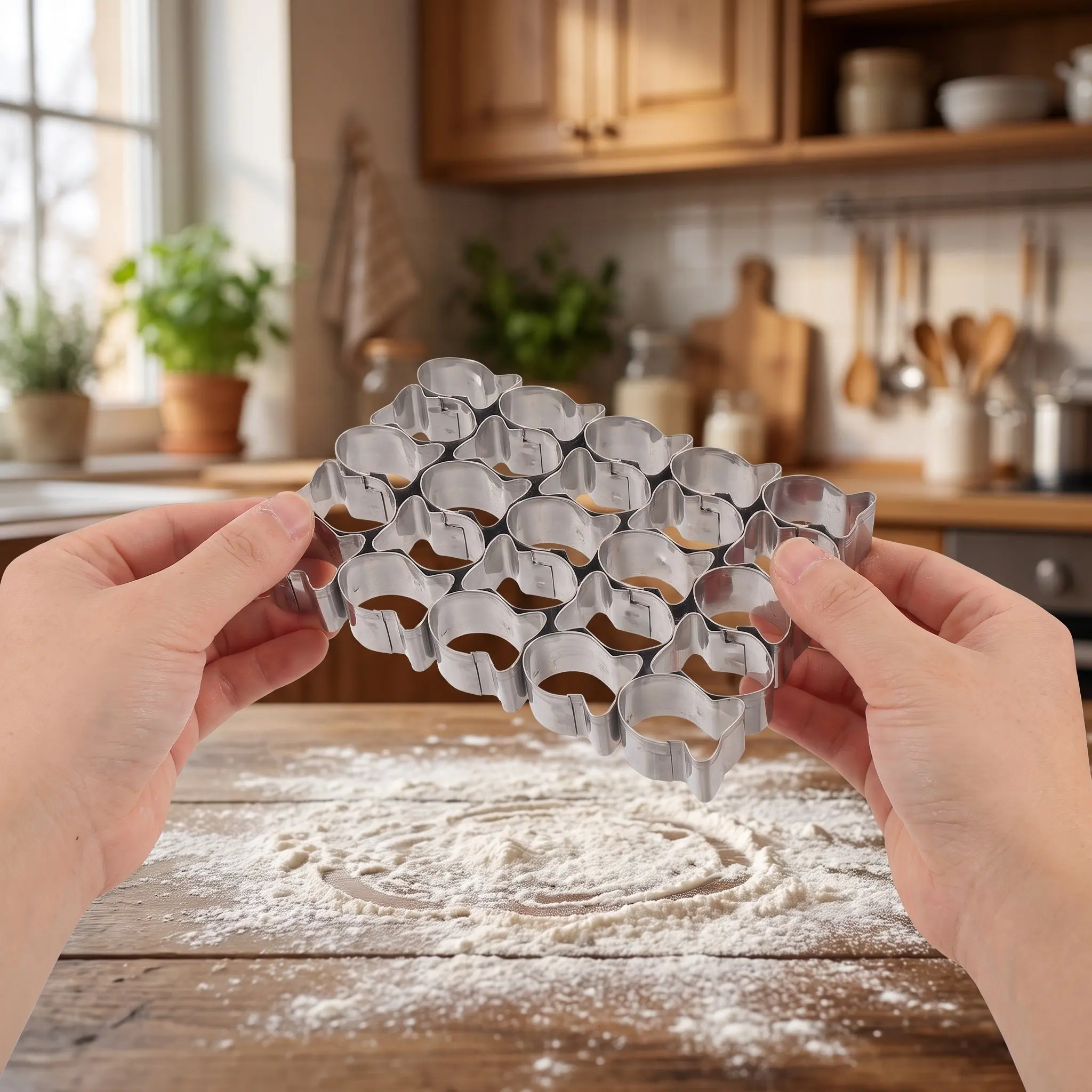 2Pcs Fish Cookie Cutter Stainless Steel Biscuit Mold 25-Cavity Baking Gadget for Party DIY Kitchen Cracker Cutter