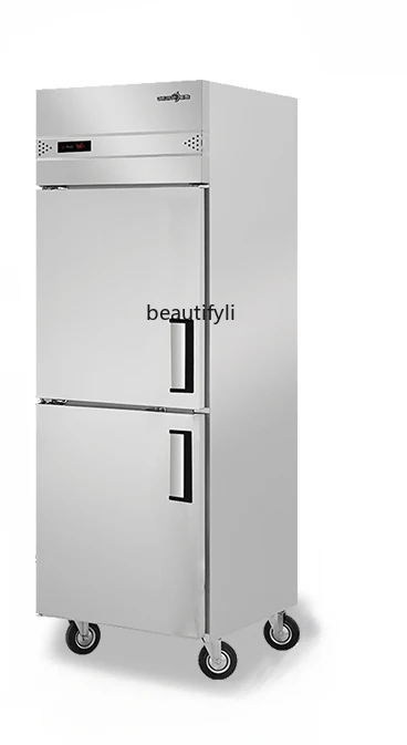 Freezer Commercial Vertical Double Door Stainless Steel Kitchen Cabinet Freezer Single Temperature Quick-Frozen Refrigerator