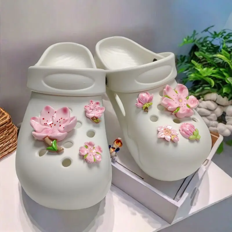 

Hot Sale DIY Hole Shoes Charms Bright pink peach blossom and cherry blossom Accessories Quality Garden Shoe Decoration Girl Gift