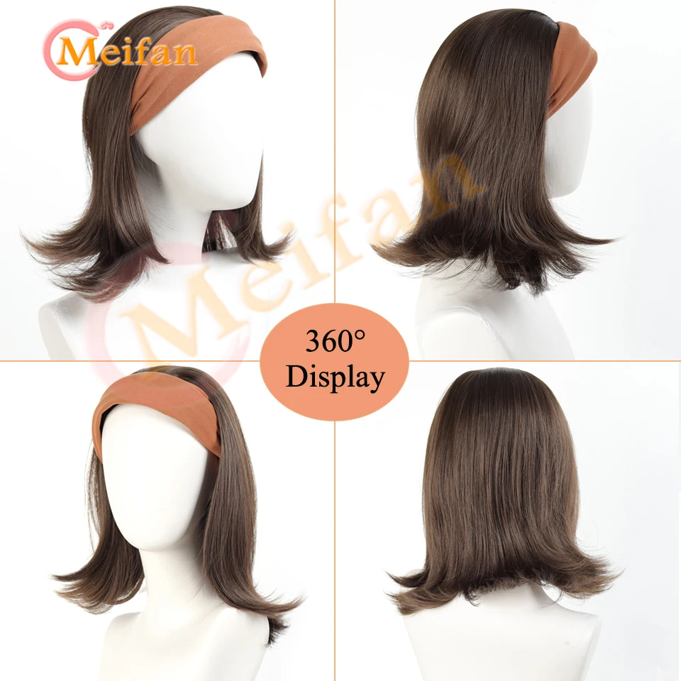    عصابة رأس قصيرة مستقيمة من القماش نصف باروكة للفتيات قطعة شعر صناعية منفوشة طبيعية مع مشبك ربطة شعر في وصلة شعر
