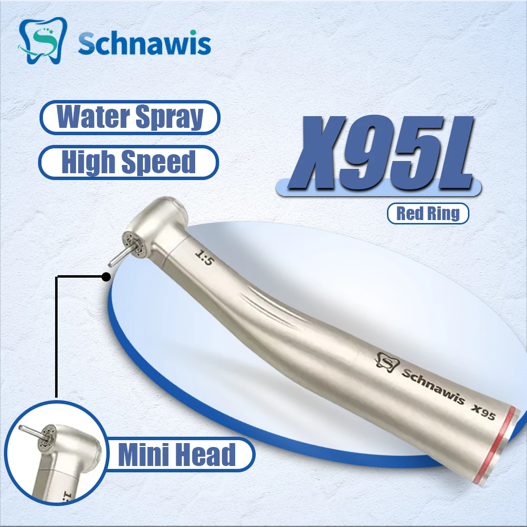 

X95L Dental Against Contra Angle 1:5 Increasing Speed Handpiece LED Fiber Optic Handpiece Inner Water Red Ring contraangulo