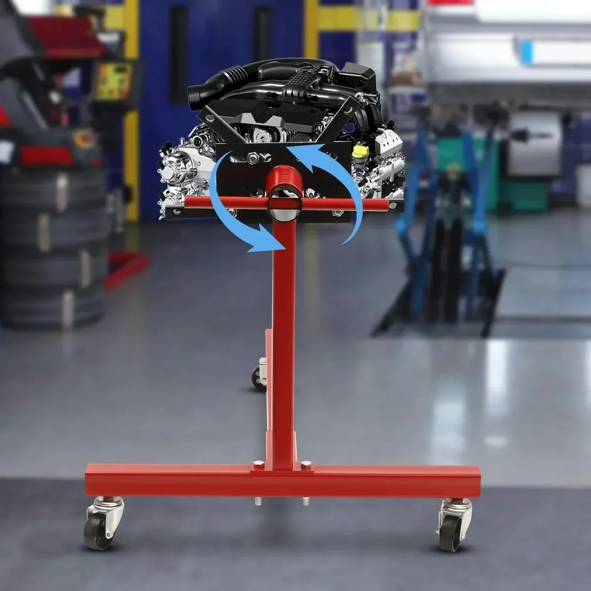 Engine Lift Stand 750LBS Capacity Heavy Duty 360° Rotating Engine Stand with 3 Wheels&4 Adjustable Arms Lift for Auto Repair