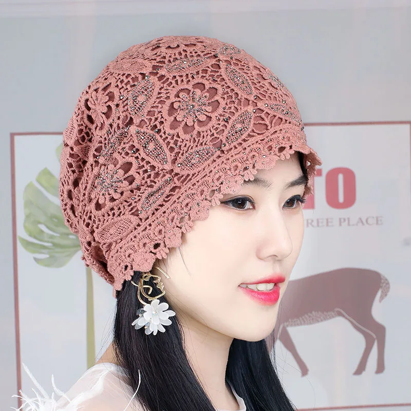 Knitted Ladies Head Scarf Hat Summer Breathable Thin Hollow Toe Cap Sexy Gentle Temperament Fashion All-match White Hair Caps