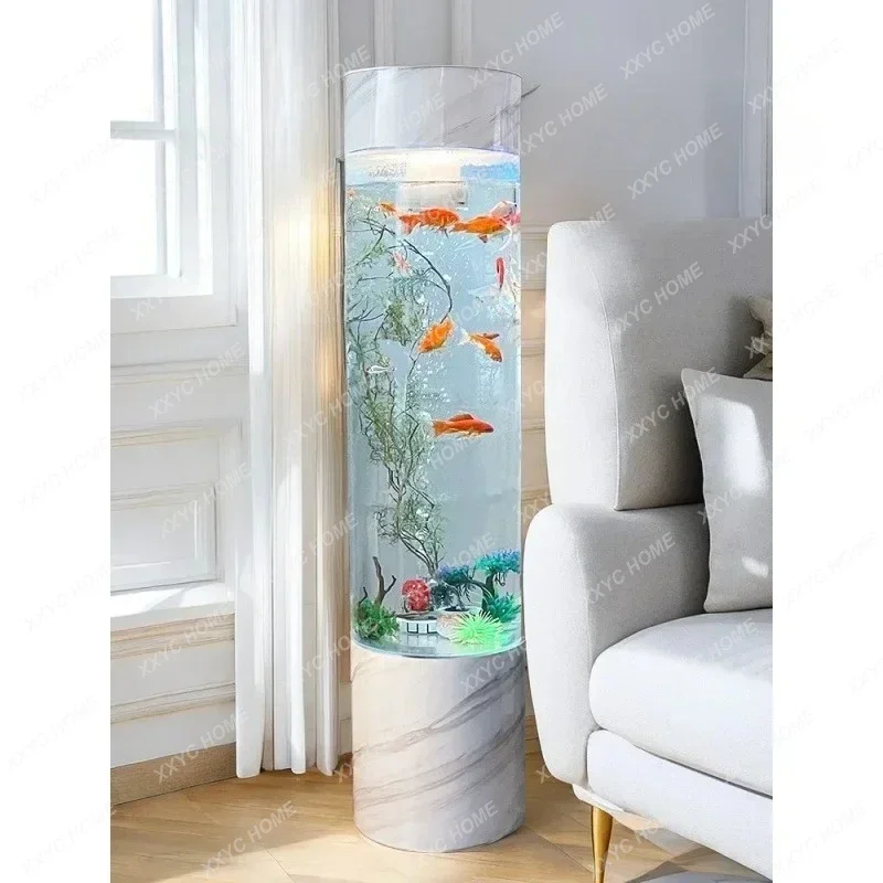 

AWater-free Living Room Fish Tank Acrylic Cylindrical Integrated Fish Tank Aquarium Household Family Floor Fish Tank
