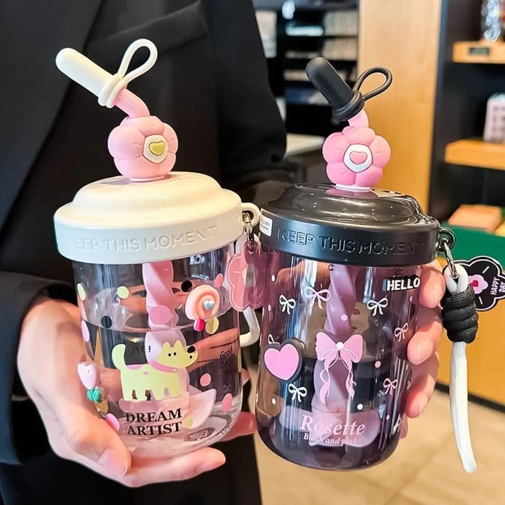 

Drinkware Dust Cap Water Bottle Heat-resistant Handheld Straw Bottle Cartoon High-capacity Drinking Cup Summer