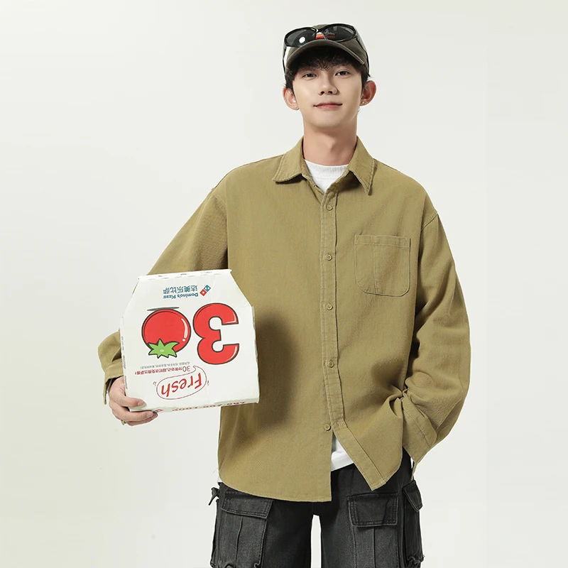 

Модная мужская рубашка с длинным рукавом и воротником, однотонная, весна-осень, новая модель, простая, универсальная, стильная верхняя одежда
