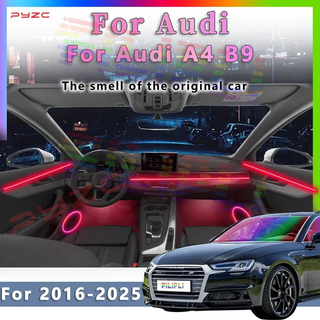 

For Audi A4 B9 2016-2025 Accessory Decoration Atmosphere Lamp 64 Color Car Ambient Light Interior Acrylic Guide APP LED Strip