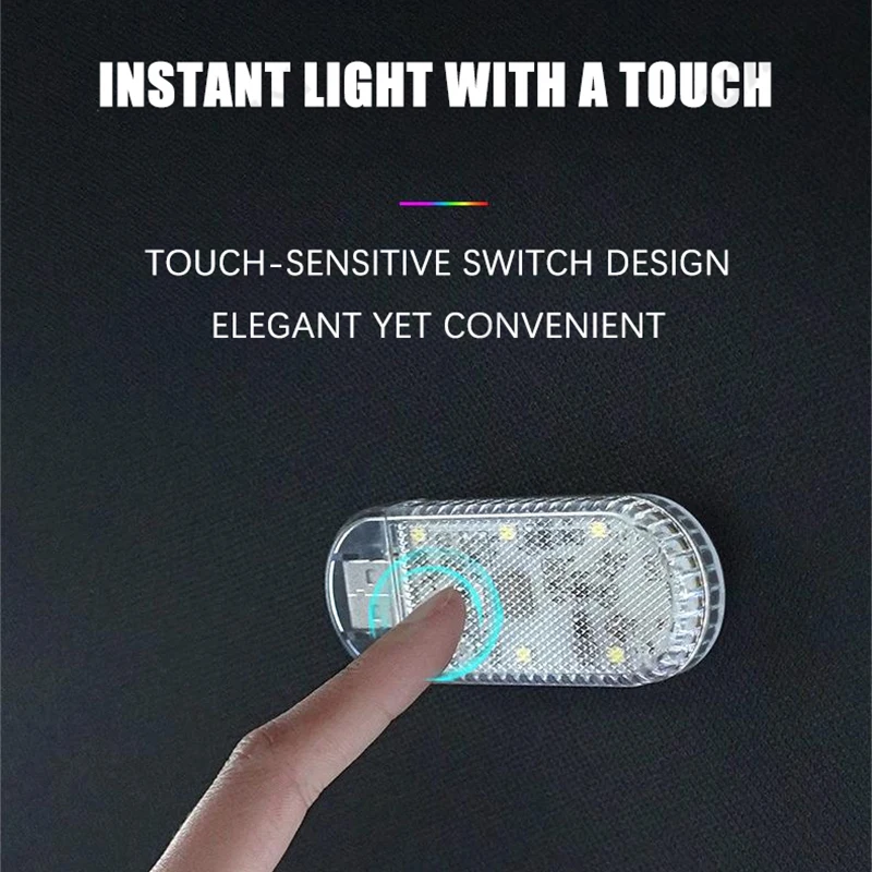 Magnetic Car LED Touch Light USB Rechargeable Atmosphere Light Portable Wireless Ambient Lamp Tiny Car Interior Reading Light