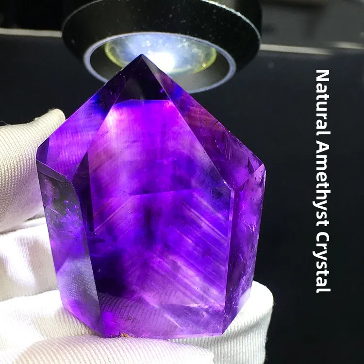 Polished Uruguay Purple Quartz Hexagonal Prism Desktop Decoration Office Tabletop Ornament  Stone Crystal Sculpture
