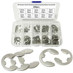200pcs Stainless Steel E-Shaped Open Snap Ring, C-Shaped Retaining Ring, E-Shaped Retaining Ring for Shaft