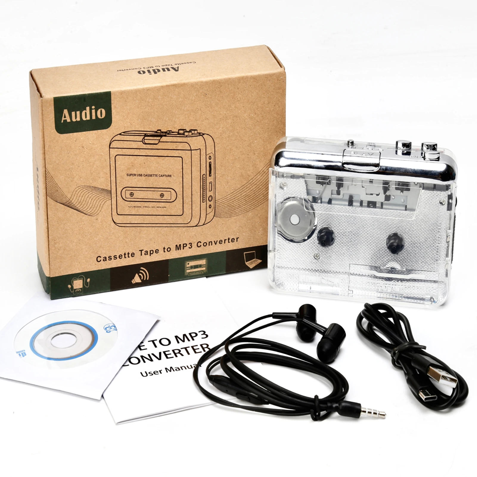 TON010 Cassette Player Portable Tape Recorder To Mp3 Full Transparent Shell USB Cassette Capture To MP3 Format Tape Music Player