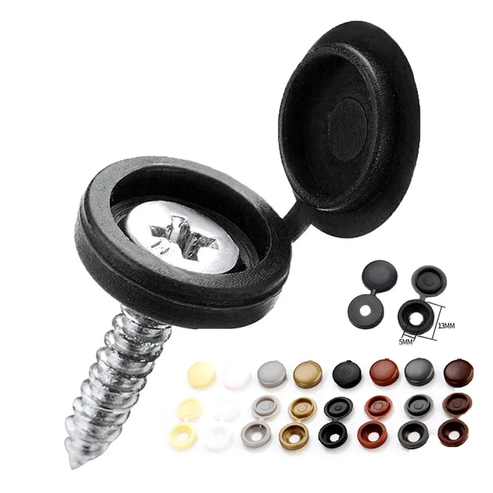 100Pcs Hinged Plastic Screw Cap Covers - Foldable Snap-On Protective Caps for Car & Furniture Decorative Nuts/Bolts
