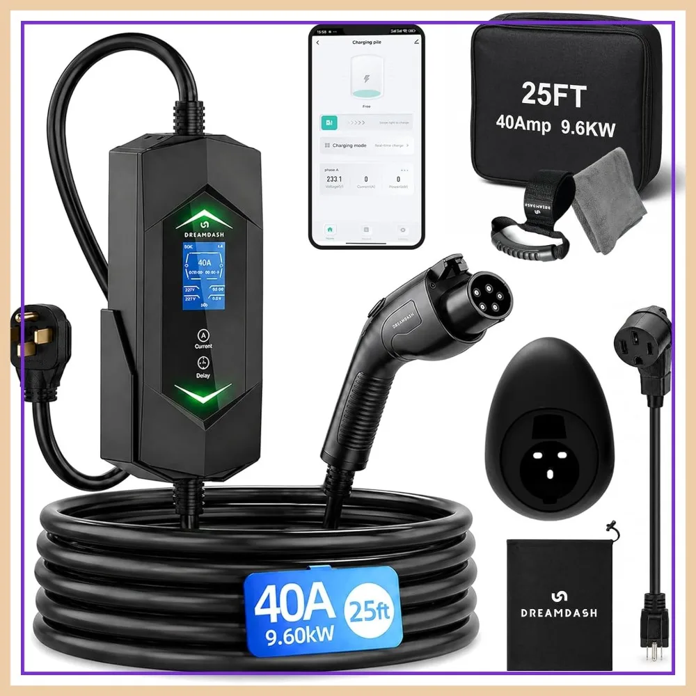 

Upgraded Level 2 EV Charger 40Amp 9.6KW WiFi App Plug-play 240V NEMA 14-50 25ft Cable J1772 IP66 Adjustable Current Delay Timer
