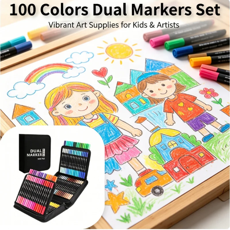 

Набор маркеров-кистей с двумя наконечниками, 100 цветов, смешиваемые акварельные линеры для рисования манги, художественные принадлежности, канцелярские товары