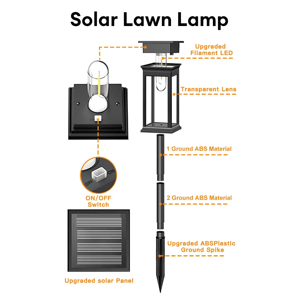 Luces LED solares para camino de jardín, Bombilla de filamento de tungsteno, impermeable, lámpara de paisaje exterior para patio, césped, entrada, pasarela, plegable, 2 piezas