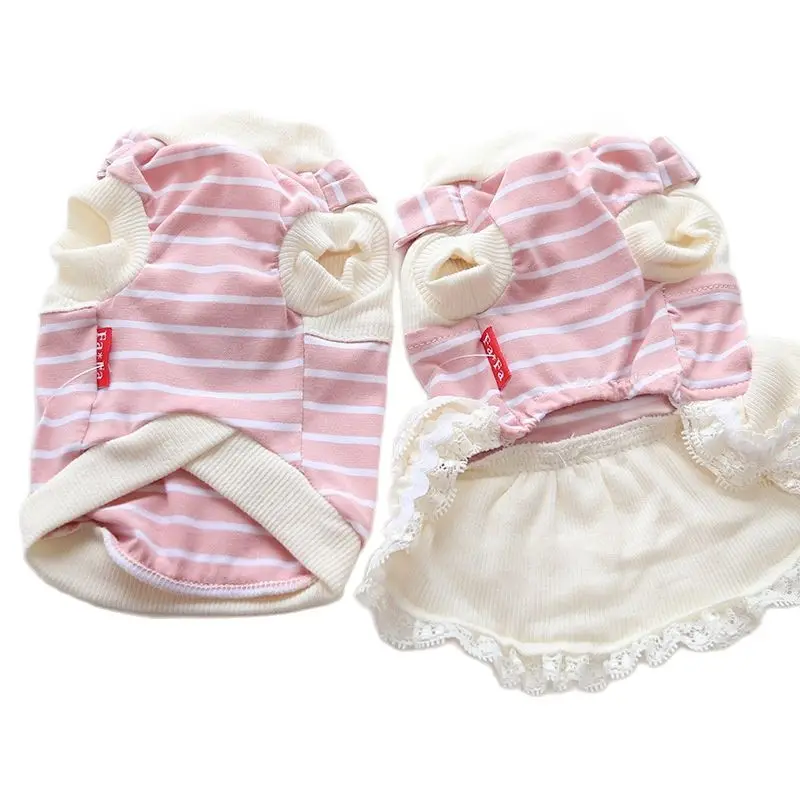 الكلاب والقطط فستان/تي شيرت مخطط وشاح تصميم الحيوانات الأليفة جرو قميص الربيع/ملابس الصيف الزي