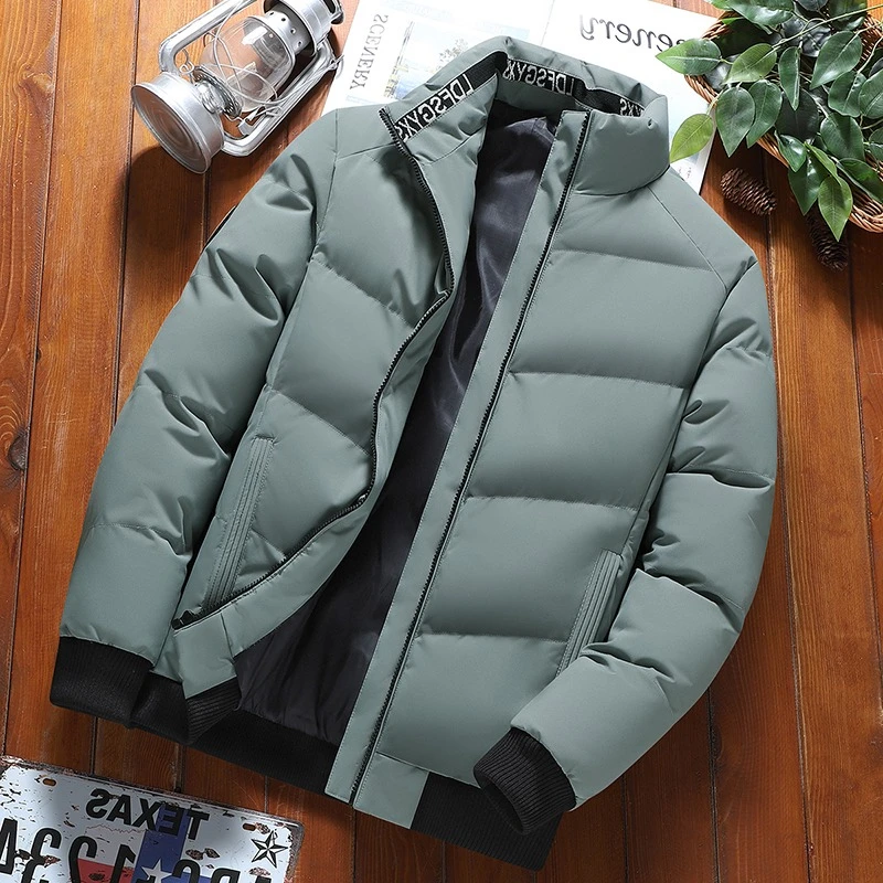 

Winter Solid Color Zipper Puffer Jacket Men Thick Cotton Padded Jackets Trendy Brand Casual Youth Coat Versatile Comfortable Top