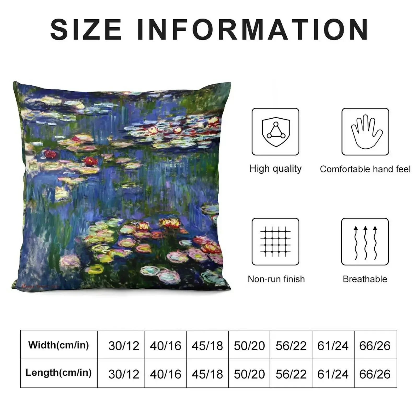 Claude Monet Water Lilies - L'Eau Lilies Monet Iconic Image of Impressionism Throw Pillow Sofa Cushions Covers pillow