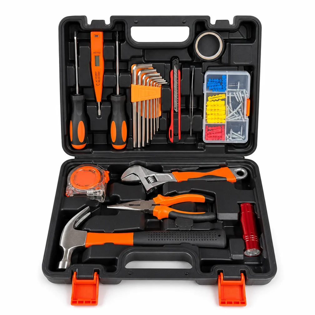 51 Piece Home Tool Set Hand Repair Kit Portable Toolbox Screwdrivers Wrenches Pliers Hardware Case