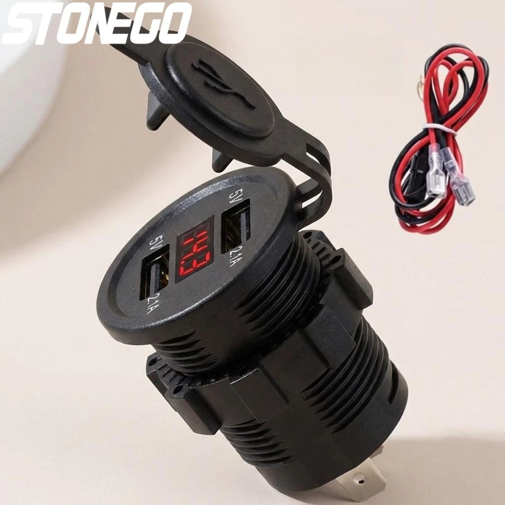 Car Cigarette Lighter Socket Splitter 2 USB Charger Power Adapter with LED Light for Motorcycle