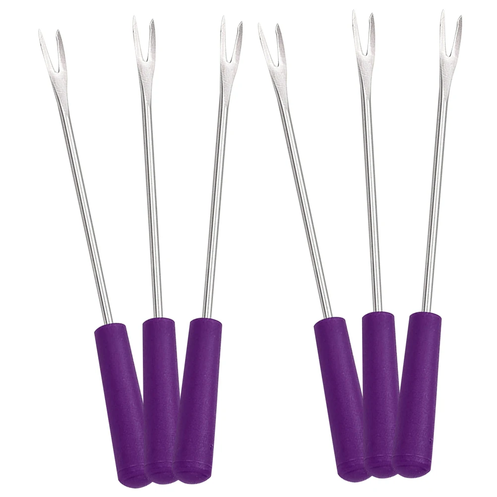 

6pcs Stainless Steel Fruit Forks Purple BBQ Corn Holders Reusable Metal Skewers Small Forks Chocolate Dipping Tool Set Picnic