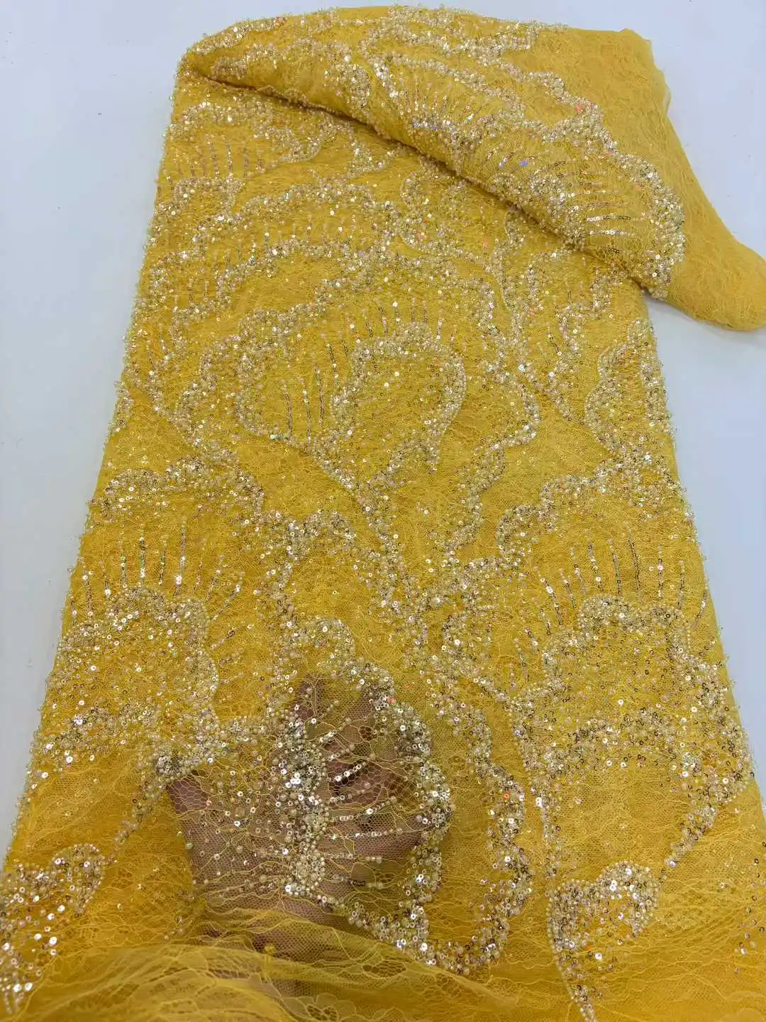 Kain Renda Afrika 5 Yard Kain Renda Nigeria Bersulam 2025 Kualitas Tinggi Renda Tulle Chantilly untuk Menjahit Gaun AH1691