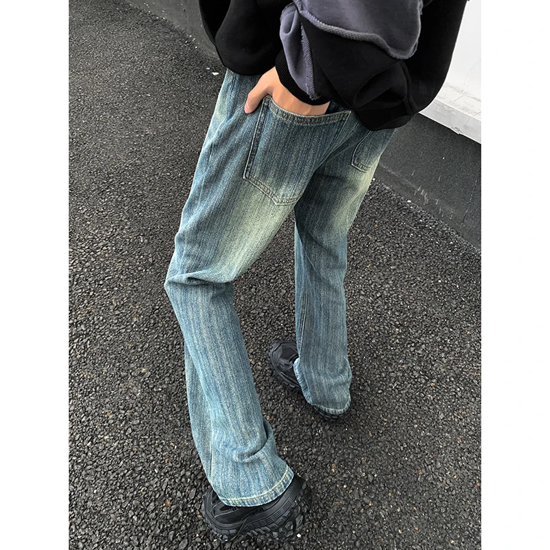 

Модные мужские джинсы с бамбуковым узором, прямые брюки свободного кроя, износостойкие, из смеси хлопка и полиэстера, длинные брюки