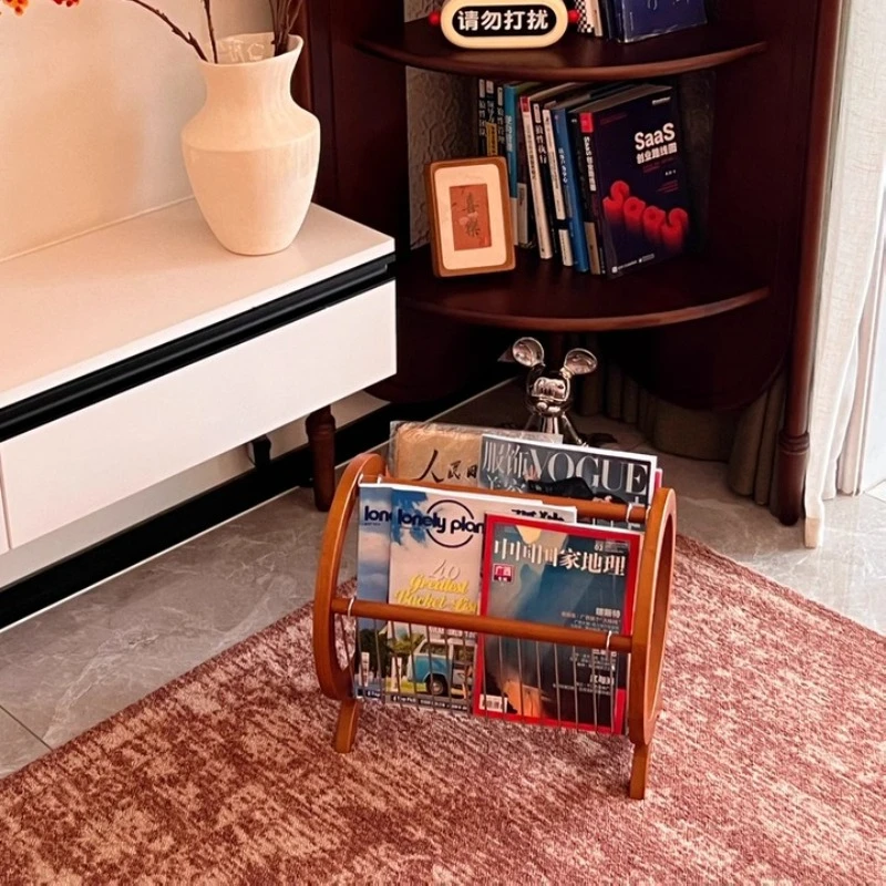 

Mid-Century Magazine Rack Designer Newspaper Holder for Sofa Side Vintage Book Organizers Solid Wood Desktop Display Shelf