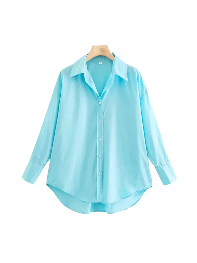 ASDS Women Fashion Office Wear Loose Poplin Solid Shirts Vintage Long Sleeve Button-up Casual Female Blouses Blusas Chic Tops