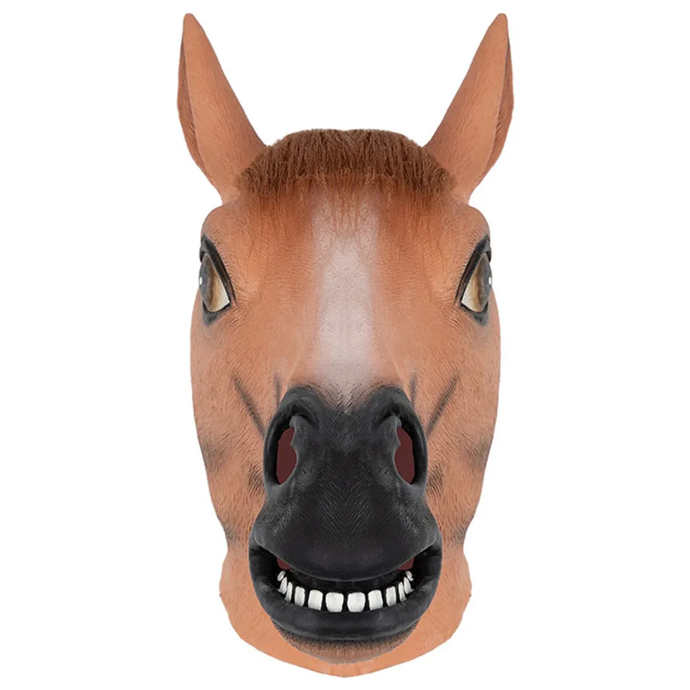 Pferdekopfmaske für Erwachsene, braune Pferdekopf-Latex-Tiermaske, neuartiges Halloween-Kostüm für Maskenball-Party. – Detail 5