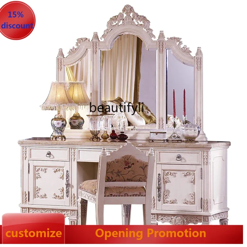ss8350 European solid wood dresser combination American ivory white dressing table dressing table