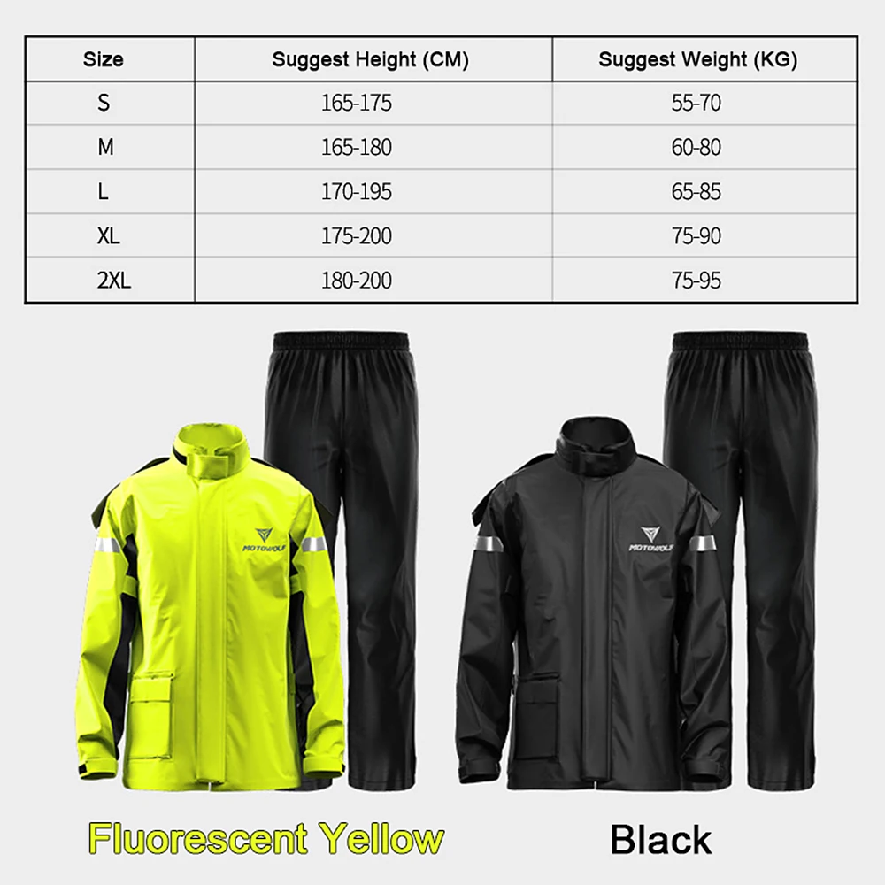 Men Motorcycle Rain Suit Outdoor Reflective Waterproof Rain Jacket and Pants Rain Gear for Bike Riding Cycle Camping Hiking