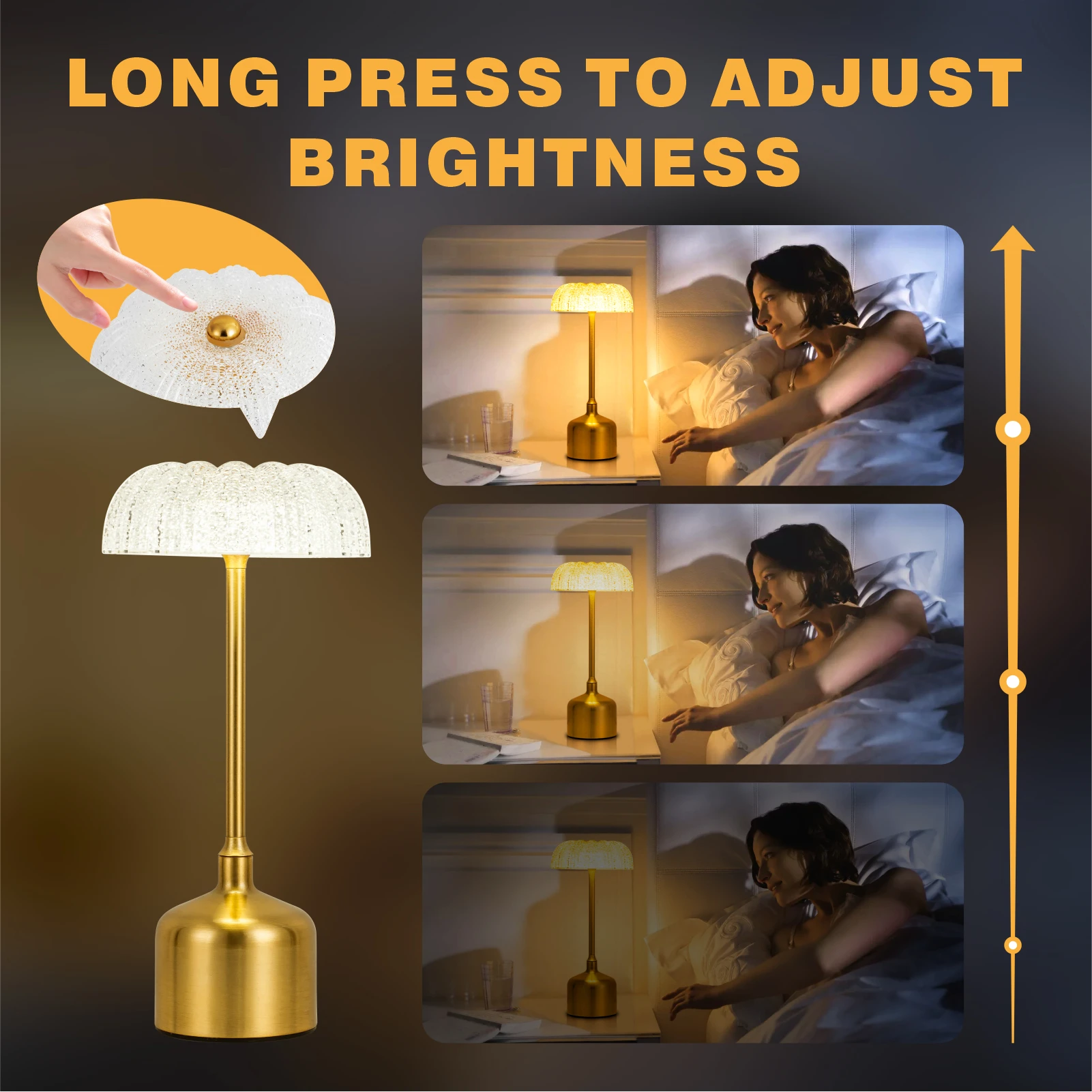 

Typer-C charging 3000mAH battery metal material crystal acrylic lampshade Table lamp tricolor temperature dimming LED Light