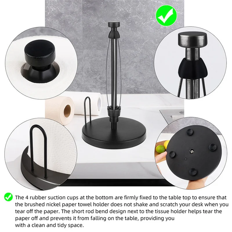 Paper Towel Holder Countertop, Paper Towel Stand with Ratchet System for Kitchen Bathroom Black