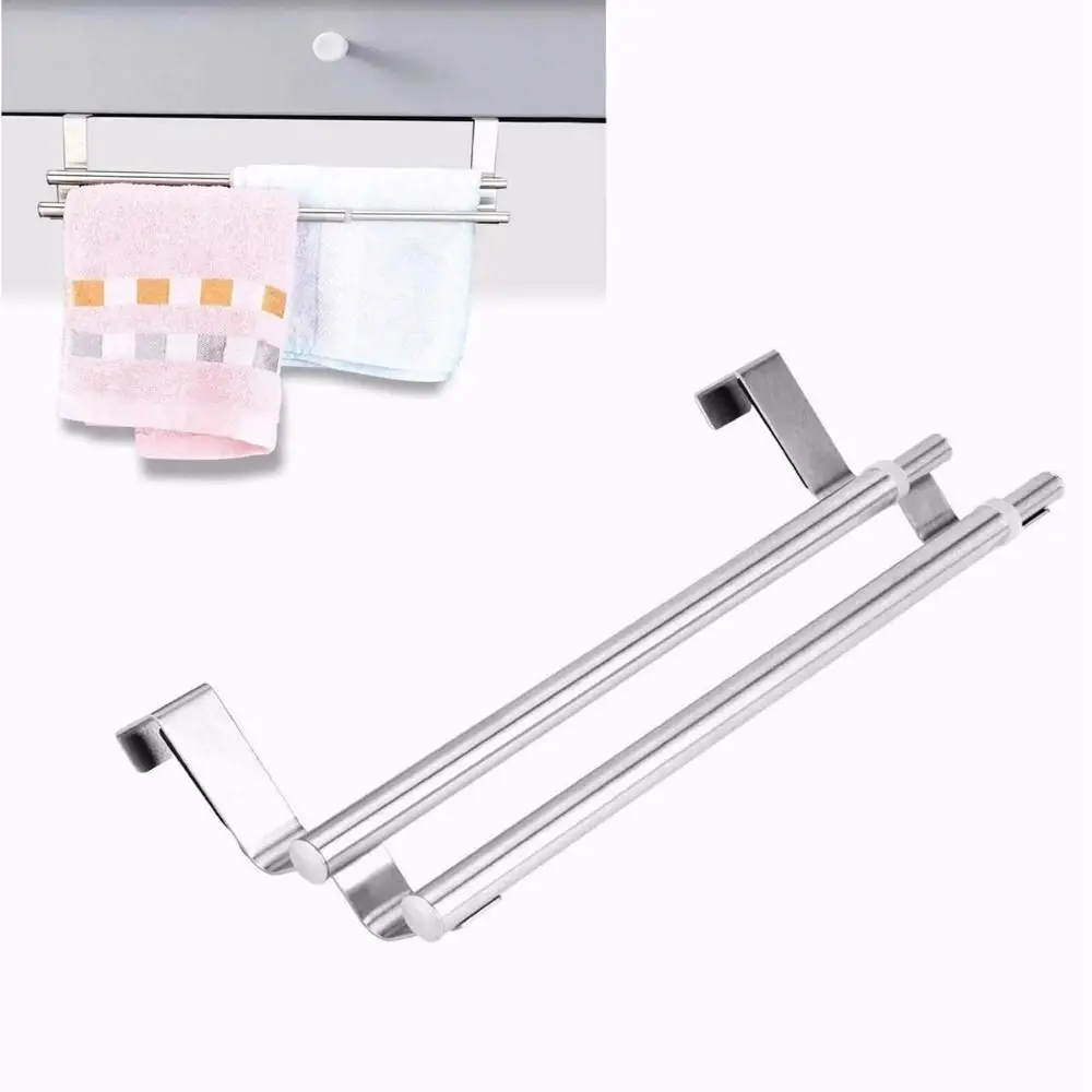 

Stainless Steel Double Telescopic Towel Rack Punch Free Silver Double Layers Towel Bar Wall Mounted Retractable Door Hanger