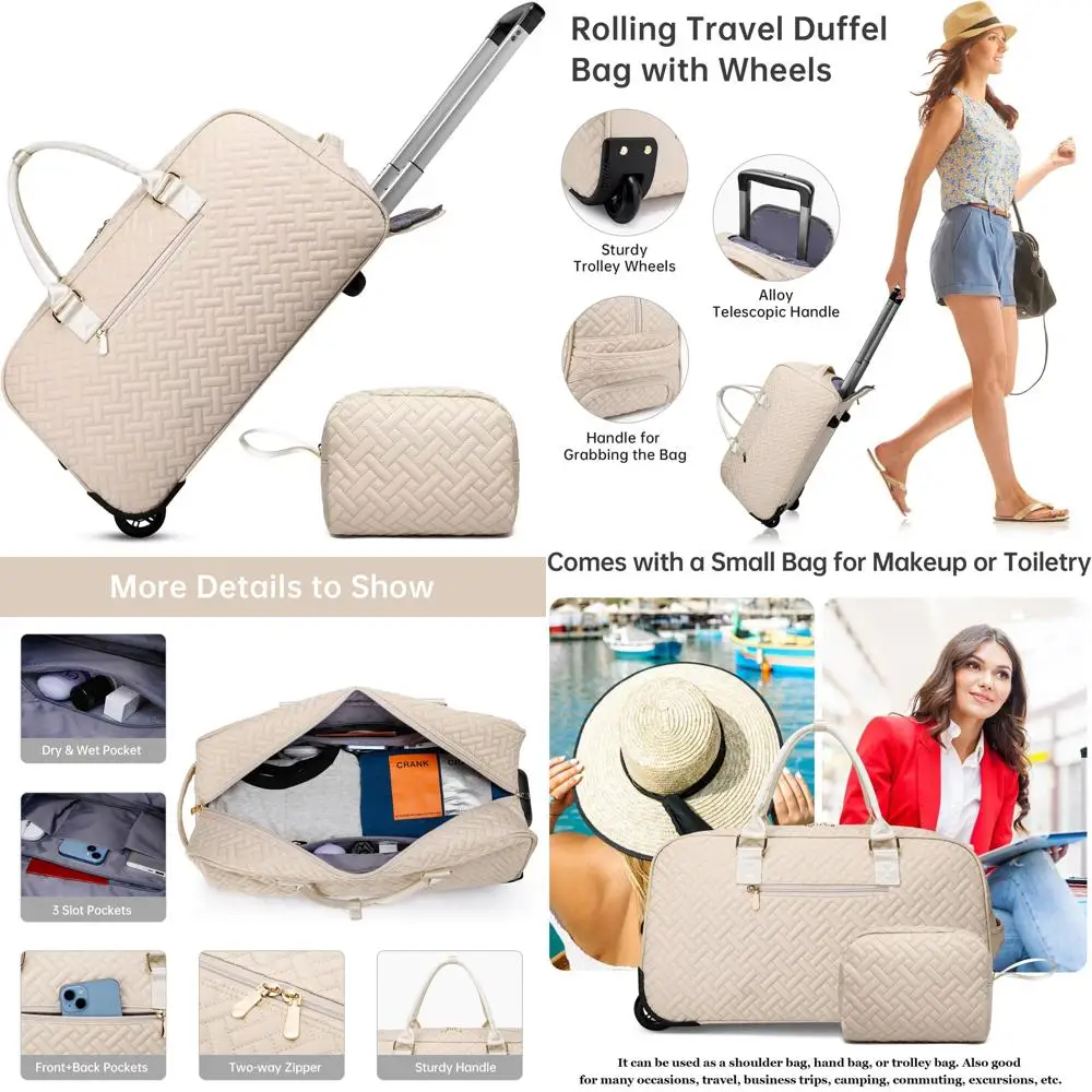 

Women's Travel Duffle Bag - Weekender with Shoe Compartment, Carry-On Overnight, Toiletry Bag, and Gym Bag for Wet Items