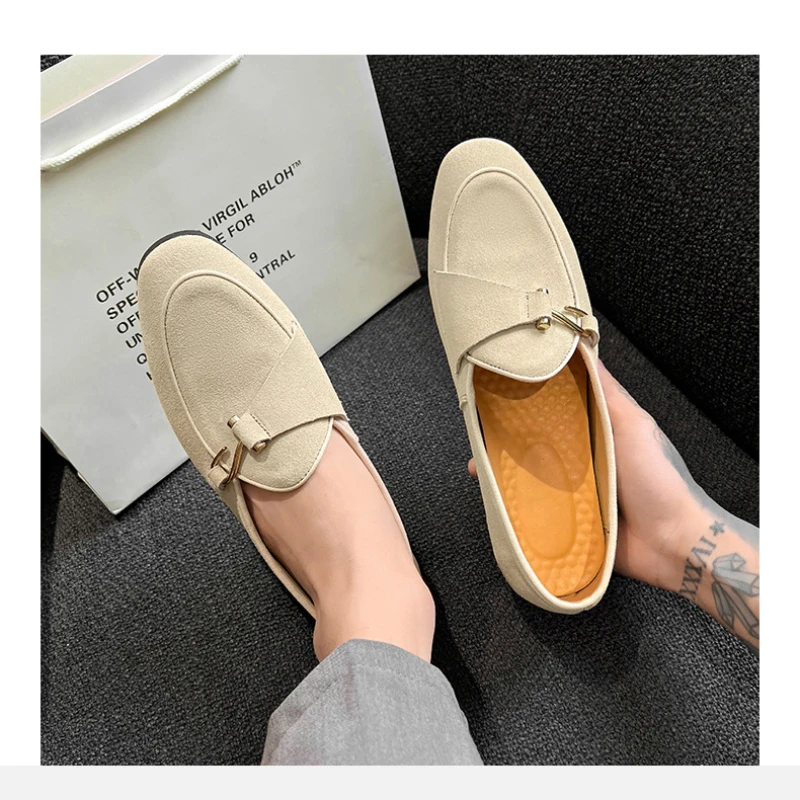 Brand Men's Suede Leather Casual Shoes Mens Buckle Party Wedding Loafers Moccasins Men Light Comfortable Driving Flats