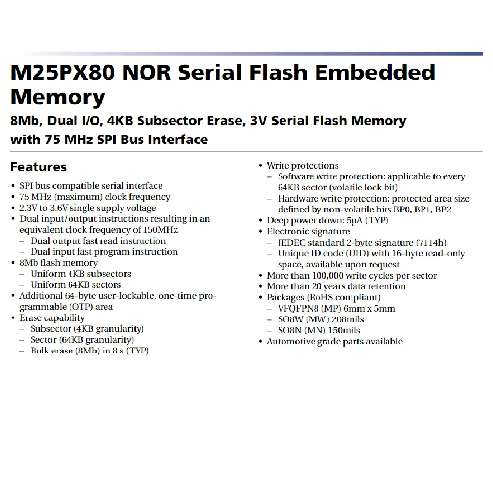 1/5/20/50PCS(New) M25PX80-VMN6TP lettering:25PX80VP SOP8 Memory chip